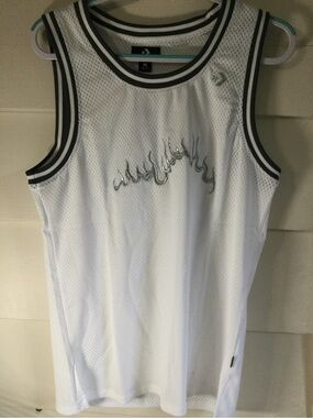 Converse White Mesh Tank with Silver Flame Detail